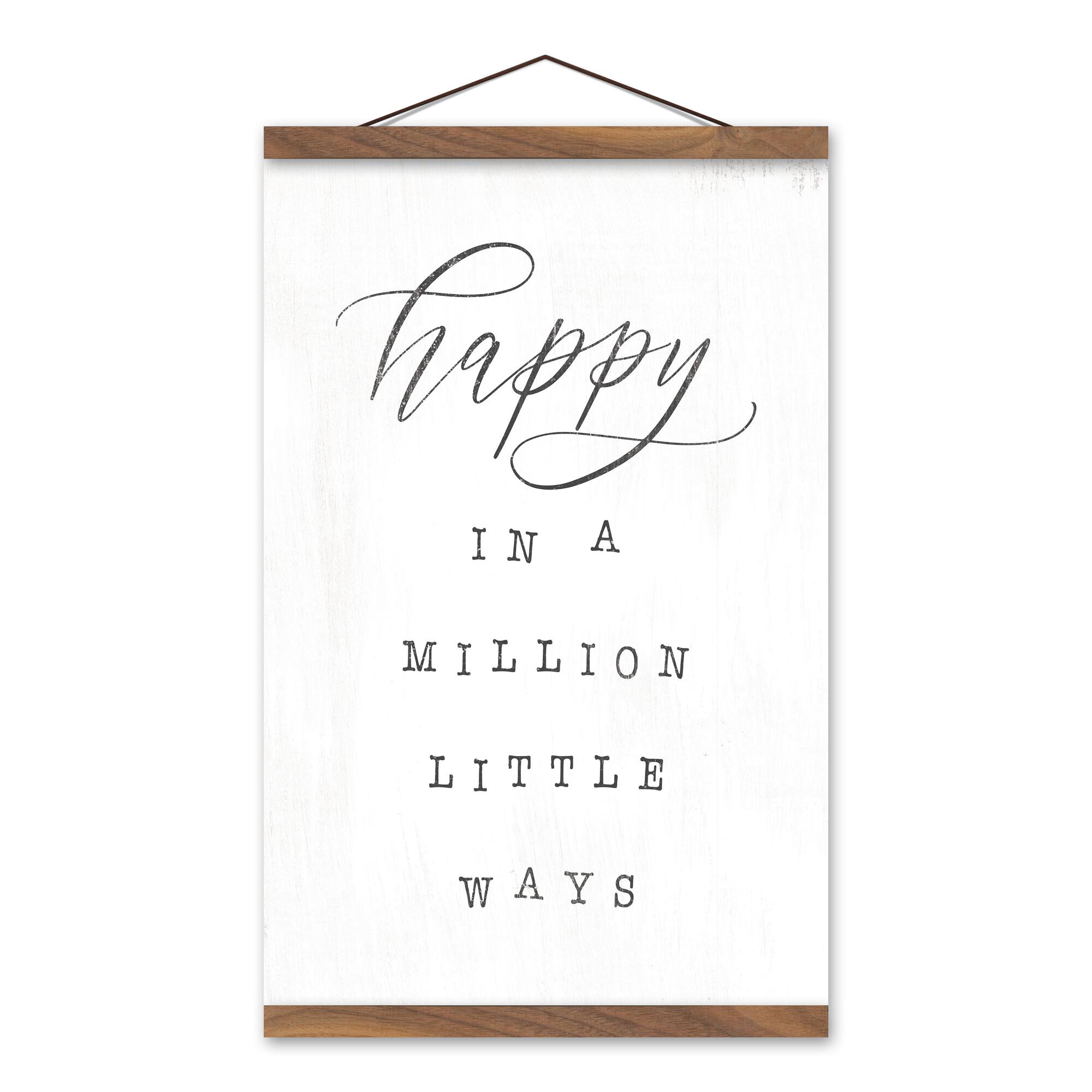 Happy in a Million Little Ways Teak Hanging Canvas